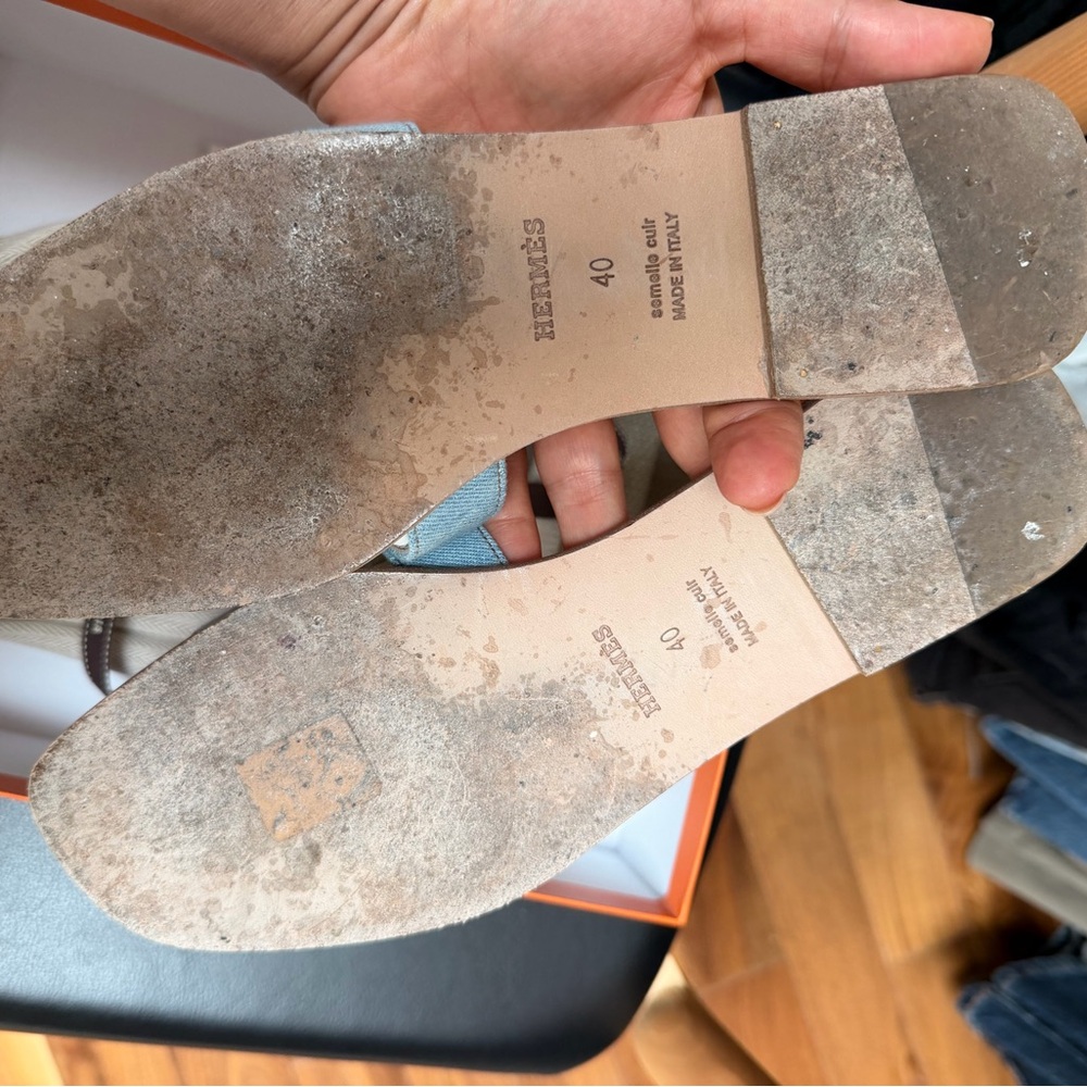 Hermès Oran Light Blue Denim Slide Sandals - Picture 2 of 8